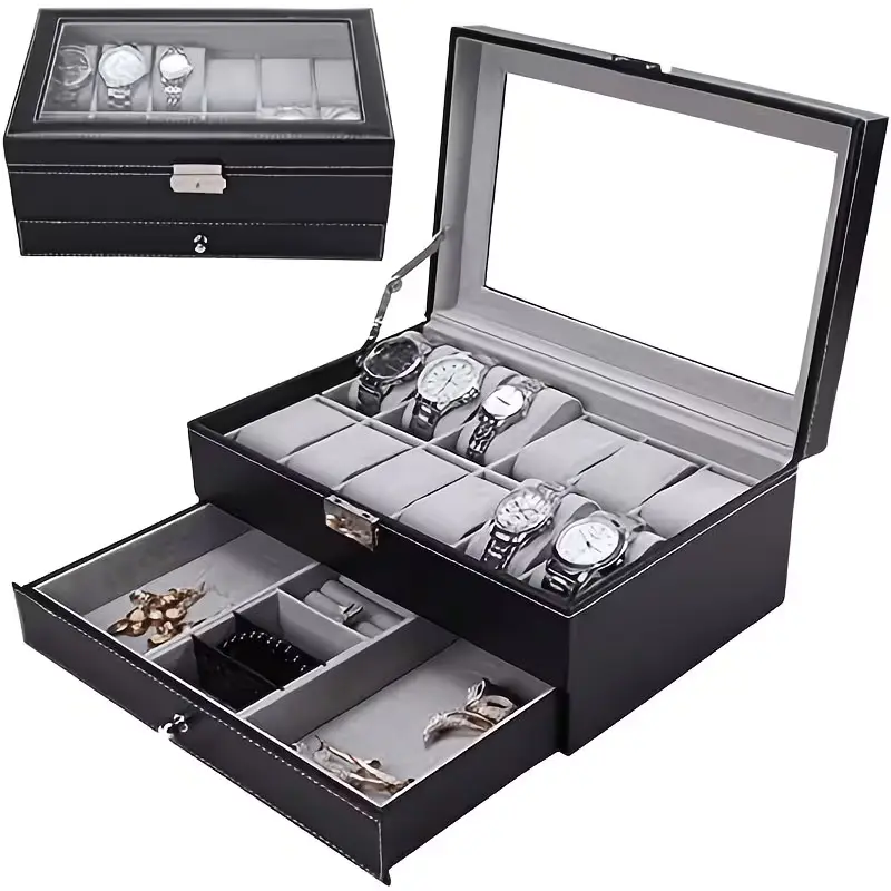 12-slot Watch Storage Box, Double-layer Storage Box, Jewelry Storage Box. An Ideal Gift Choice for Mother's Day, Teachers' Day And Father's Day.