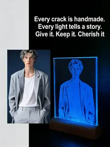 3D Laser Engraved Cracked Glass Art with LED Base - Handcrafted Home Decor Ambient Light