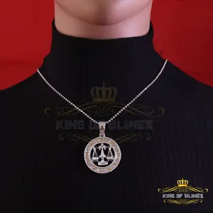 King Of Blings Sterling White Silver LIBRA Pendant For Men & Women 1.77ct Cubic Zirconia April Birthstone Zodiac Sign Bell Size 9x9 Unisex Necklace