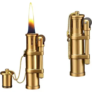 Vintage Trench Lighter - Wheel Kerosene Windproof Brass for Decorative Gift Present (Fuel Not Included)