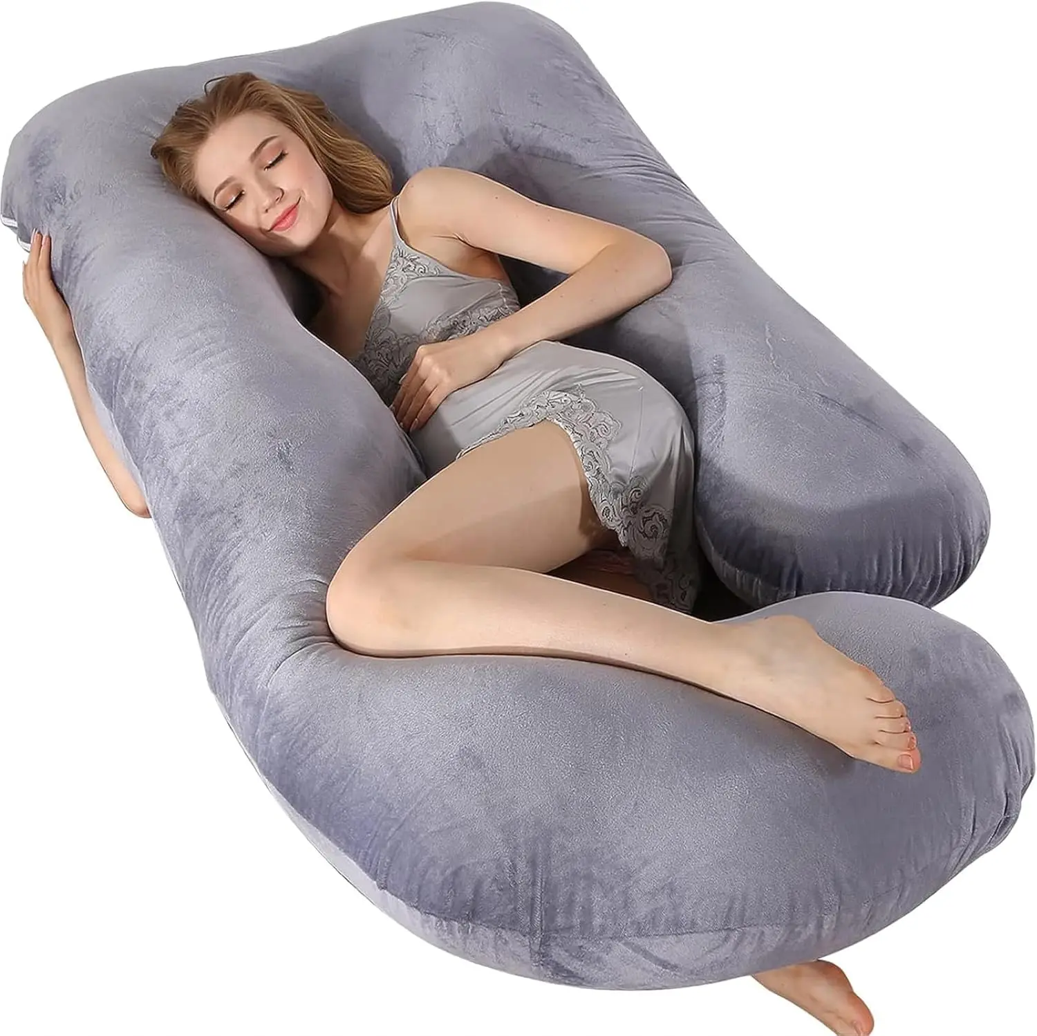 60 Inch Full Body Pregnancy Pillows for Sleeping Cooling U Shaped Maternity Pillow with Removable Washable Velvet Cover for Comfort and Support - Wrap