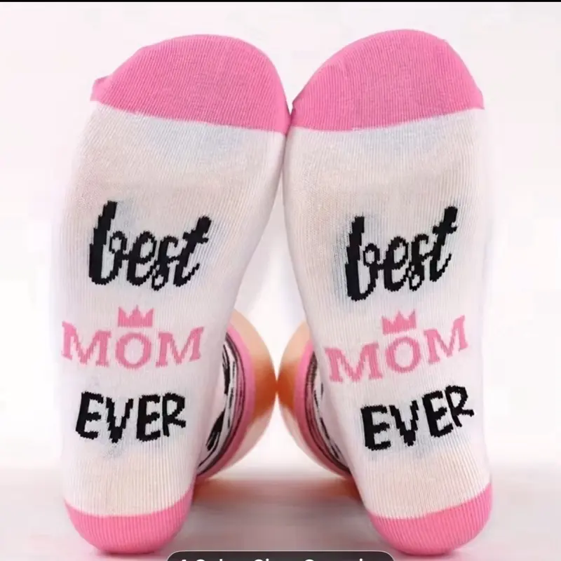Best Mom Socks - Comfortable Breathable Ankle Socks with Pink Text and Crown Design Perfect Mother's Day Gift Cute Socks for Moms