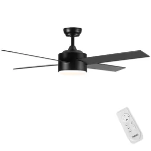 Modern 52 in. Indoor Black Ceiling Fan with Integrated LED Light Kit, 4-Plywood Blades and Remote Control