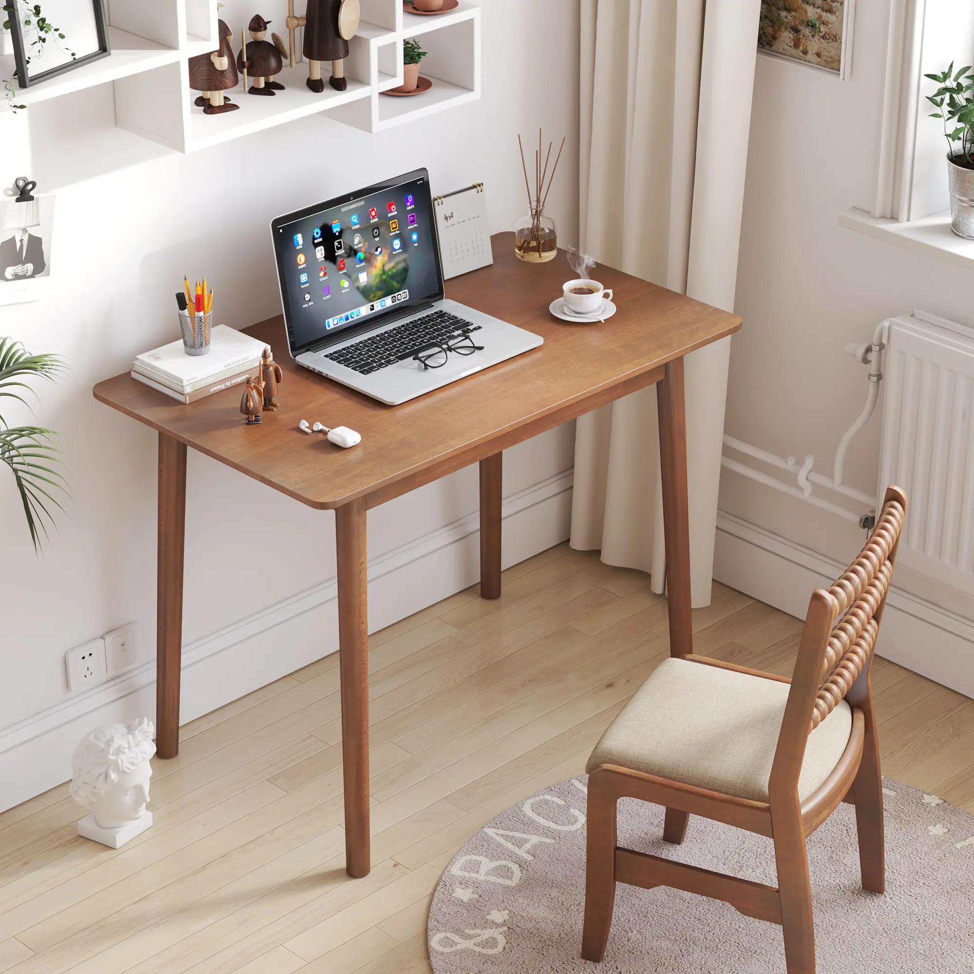 CocoHouse Simple Solid Wood Desk - 39 Inch Wooden Writing Desk, Minimalist Computer Desks, Vintage Home Office Desks, Study Gaming Work Table, TV Stand Music Video PC Workstation, Walnut