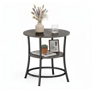 Round Side Table, 2-Tier End Table, Nightstand with Steel Frame, Spacious Top, for Small Spaces, Living Room, Bedroom