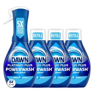 Dawn Platinum Powerwash Dish Spray, Dish Soap Liquid, Fresh Scent Bundle, 1 Spray (16oz) + 3 Refills (16oz each)(Pack of 4)