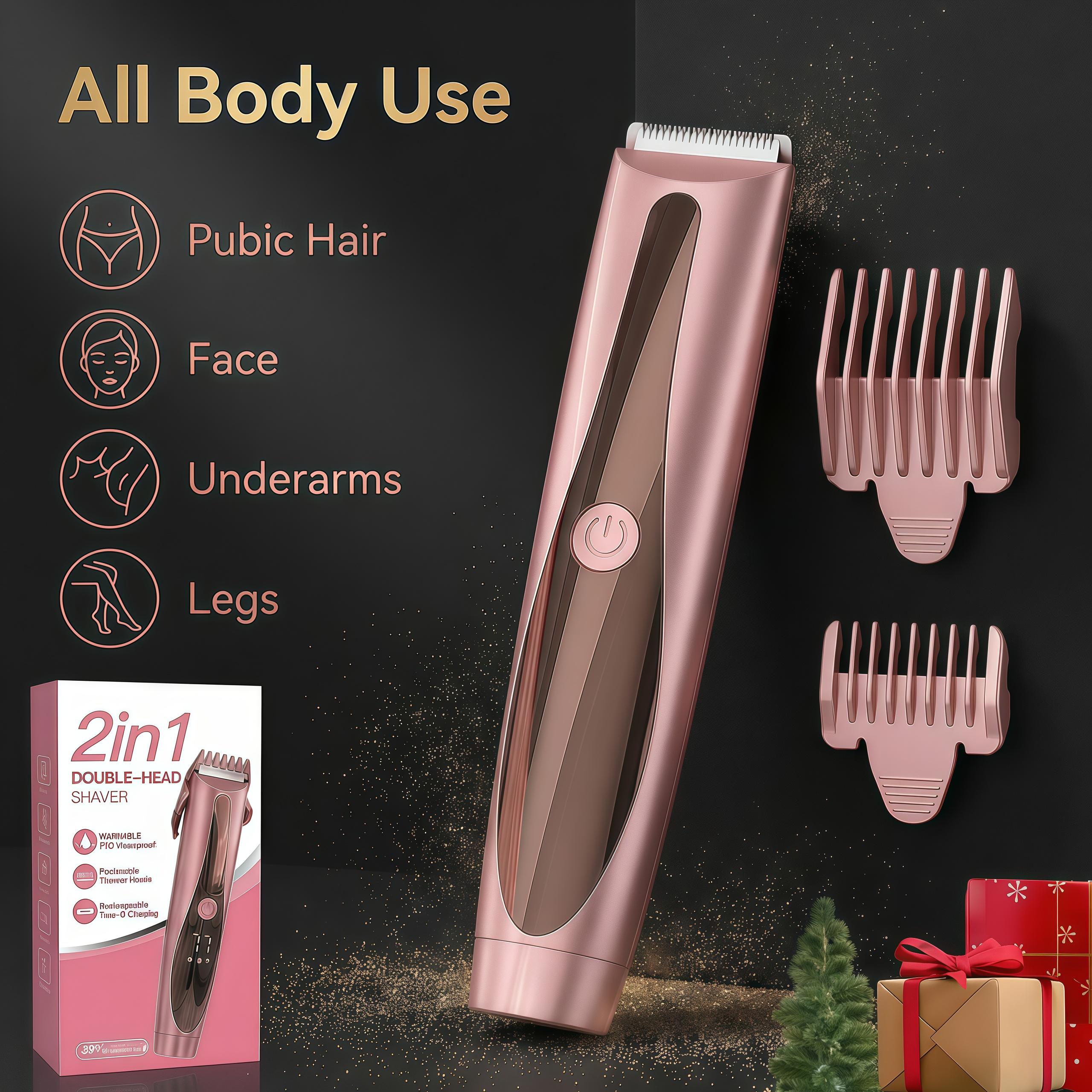 【Bikini Essentials】Bikini Trimmer for Women, Painless Electric Razors for Silk Skin,Electric Shaver and Razor Rechargeable 2-in-1 Body and Facial Epilator, Dual Heads for Painless Trimming of Pubic Hair, Face, Underarms and Legs, Summer Gift