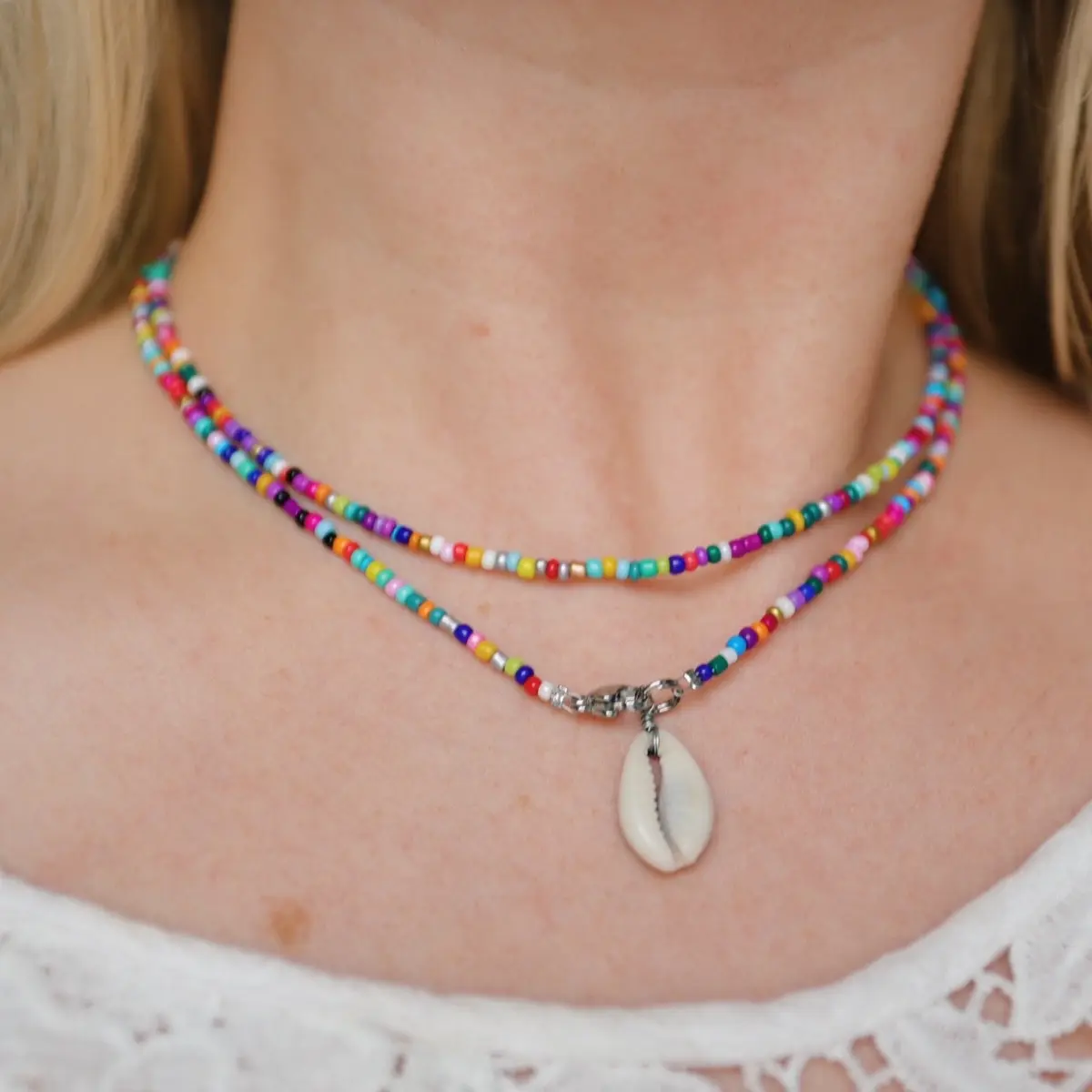 Boheme rainbow shell wrap necklace