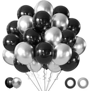 Black and Metallic Silver Balloons, 50PCS Black and Silver Balloons Party Decorations 12 Inch Black Silver Party Balloons for Birthday,Graduation,New Years,Wedding,Engagement Party Decorations