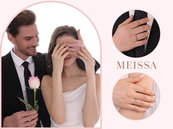 MEISSA Joined Paths Couples' Rings S925 Sterling Silver Mens Womens Matching Diamond Wedding Band Size Adjustable Personalized Gift Engrave Promise Ring Minimalist Stackable Perfect Gift Women Wedding Bands for Women Engagement  Christmas Gifts