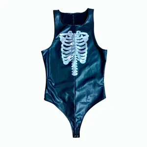 Skeleton Black Pleather Bodysuit