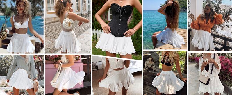 Avidlove Women's Pleated Skater Skirt Basic Casual High Waisted Ruffles Flared Mini Thin Lingerie Skirts 100% Polyester Christmas Skirt