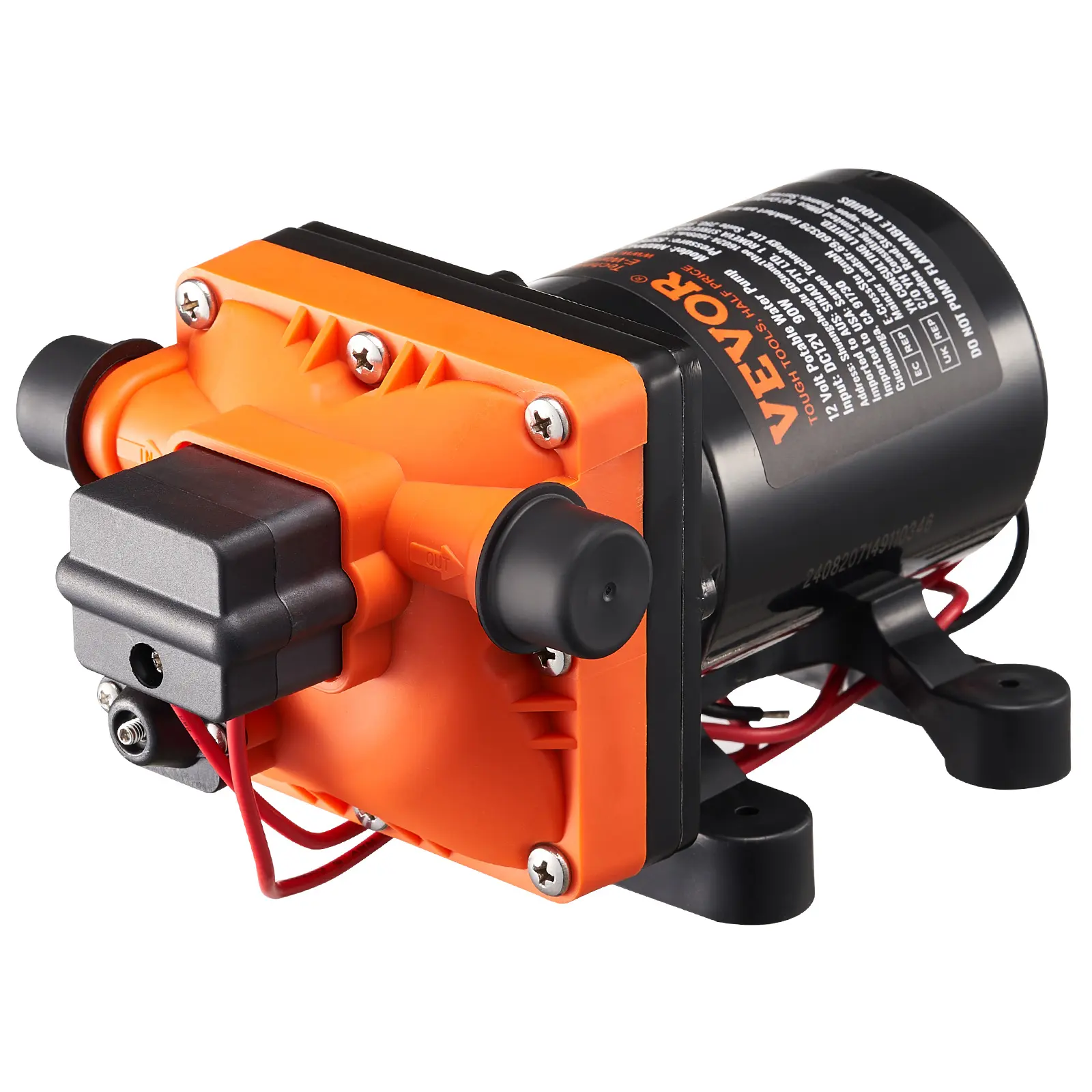 【summerfinds】VEVOR 12V Diaphragm Pump, 3 GPM (11.36 L/min), 4-Chamber 12 Volt DC Water Pump with Automatic Pressure Switch 40-100 PSI Adjustable, 55 PSI, 1/2'' MNPT Port, for RV Yacht Food Truck Camper Marine
