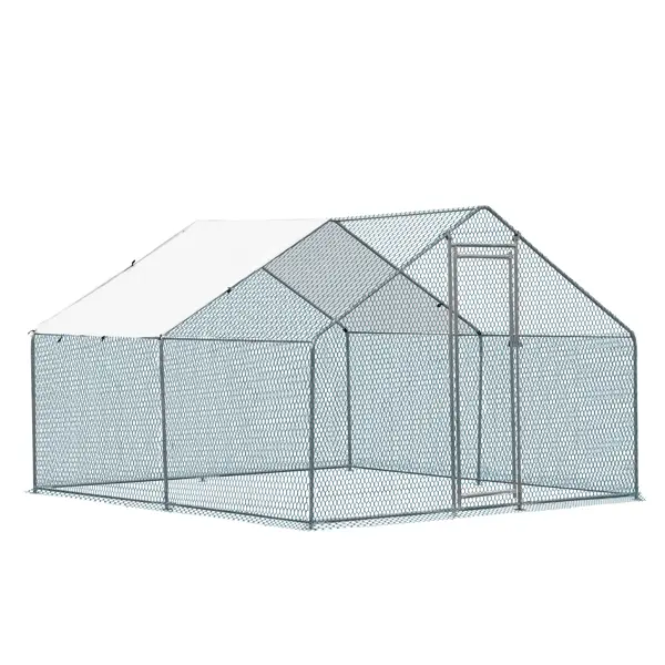 10x10 ft Galvanized Finish Metal Chicken Coop Enclosure, 180g Water-Resistant Cover, Hexagonal Wire Mesh with 0.98x0.98 in Openings, 72.5 lbs Large Outdoor Backyard Farm Poultry Cage for Chickens/Rabbits