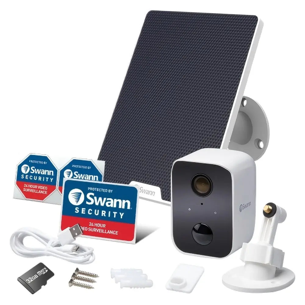 Swann CoreCam Solar Wireless Security Camera, 1080p HD Indoor/Outdoor Home, Night Vision, IP65, Heat Motion Detection, Weatherproof, 2-Way Talk, Siren, Local 32GB & Cloud Storage, Solar Panel, 1 Pack