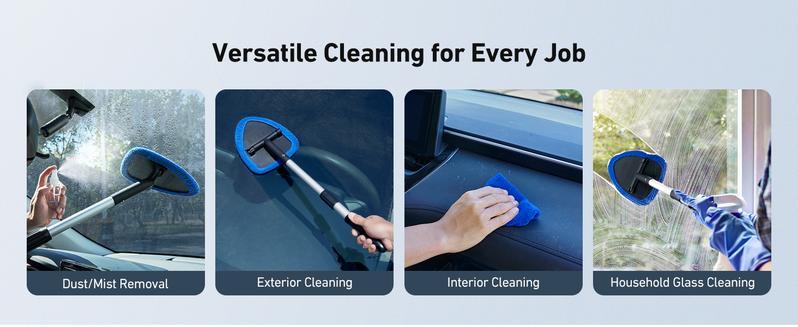 【Spring & Easter】Windshield Cleaning Tool, Microfiber Car Window Cleaner with 4 Reusable and Washable Microfiber Pads and Extendable Handle，cleaning products，cleaning products Mop，2026 Upgraded