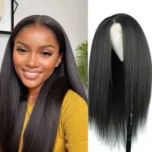Mofyue 28 Inch Heat-Resistant Kinky Straight Yaki Wig 13X4 Synthetic Lace Front Wig