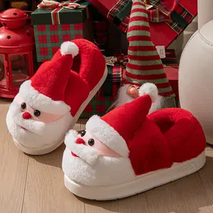 Women's Cute Cartoon Santa Claus Design Plush Slippers Casual Soft Comfortable Home Slippers Warm for Indoor and Outdoor Winter Christmas Shoes