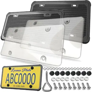 License Plate Frames Covers Clear Bubble Car Tag Cover with Black Silicone Holder 2 Sets Unbreakable Transparent Protectors for Front Rear with Screws Caps