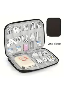 Portable Travel Organizer Bag, Waterproof Digital Makeup Case, Casual Plain Design, for Earphones, Pens, Phone Cables, Watches, Electronics