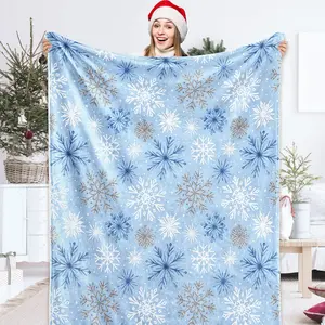 Christmas Snowflake Blanket, Blue Winter Snowflake Throw, Soft Comfortable Flannel Blanket, Lightweight Cozy Blanket, Perfect for Christmas Party Home Bed Sofa Cover