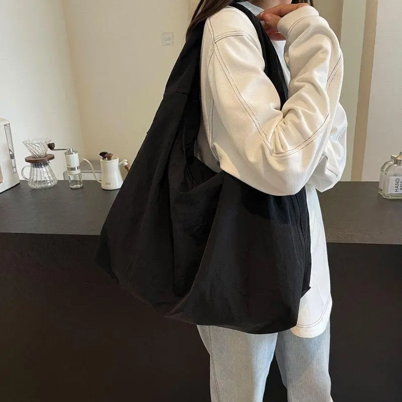 Women's Solid Color Textured Draped Tote Bag, Back To School, Large Capacity Beige Shoulder Bag, Casual Trendy Versatile High-quality Textured Commuter Boho Work Bags, Ladies Purse, Unique Lightweight Stylish Tote Bag