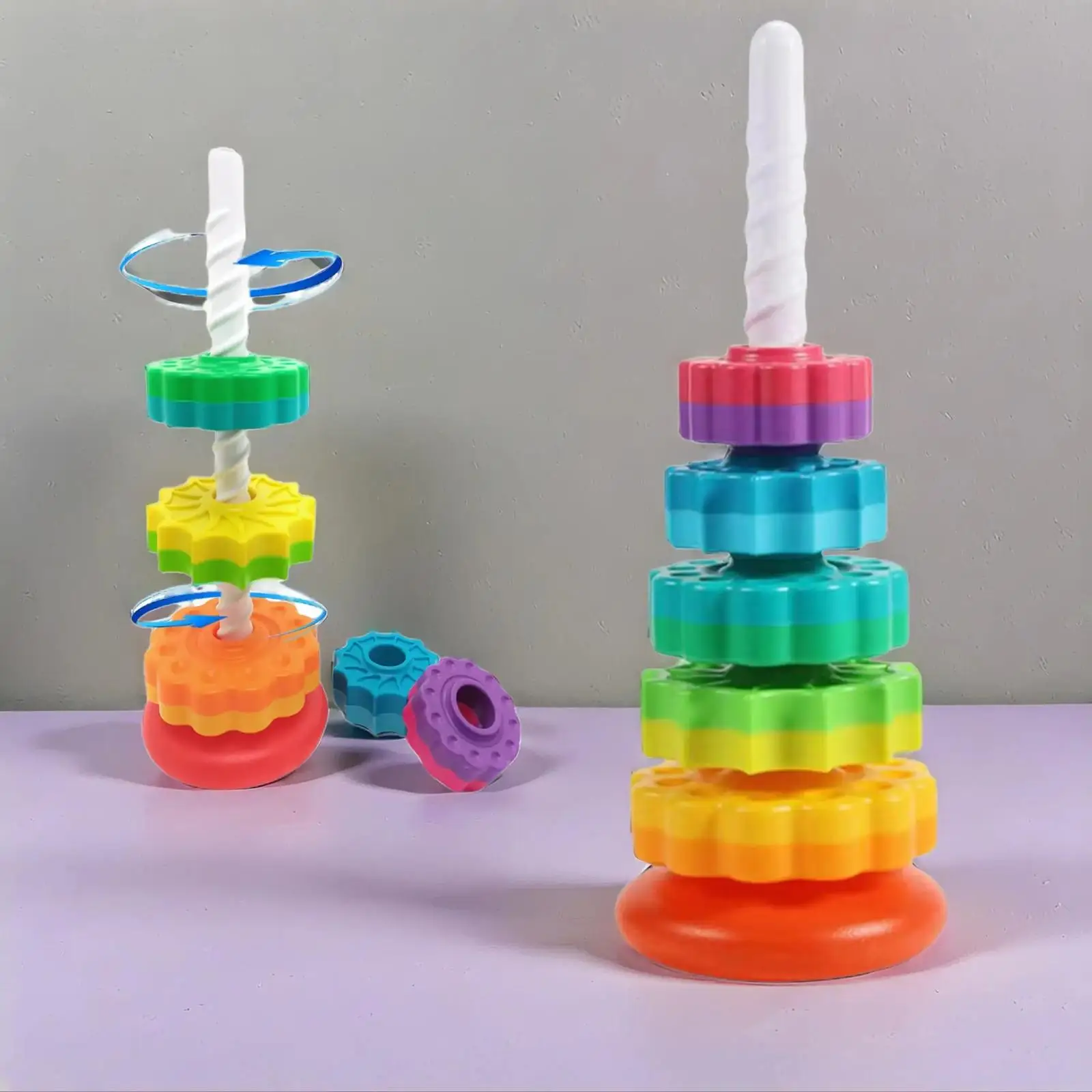 Colorful Spinning Stacking Tower, Sensory Stacking Toy & Rattle, Educational Montessori Toy, Baby Developmental Toys for Gifts