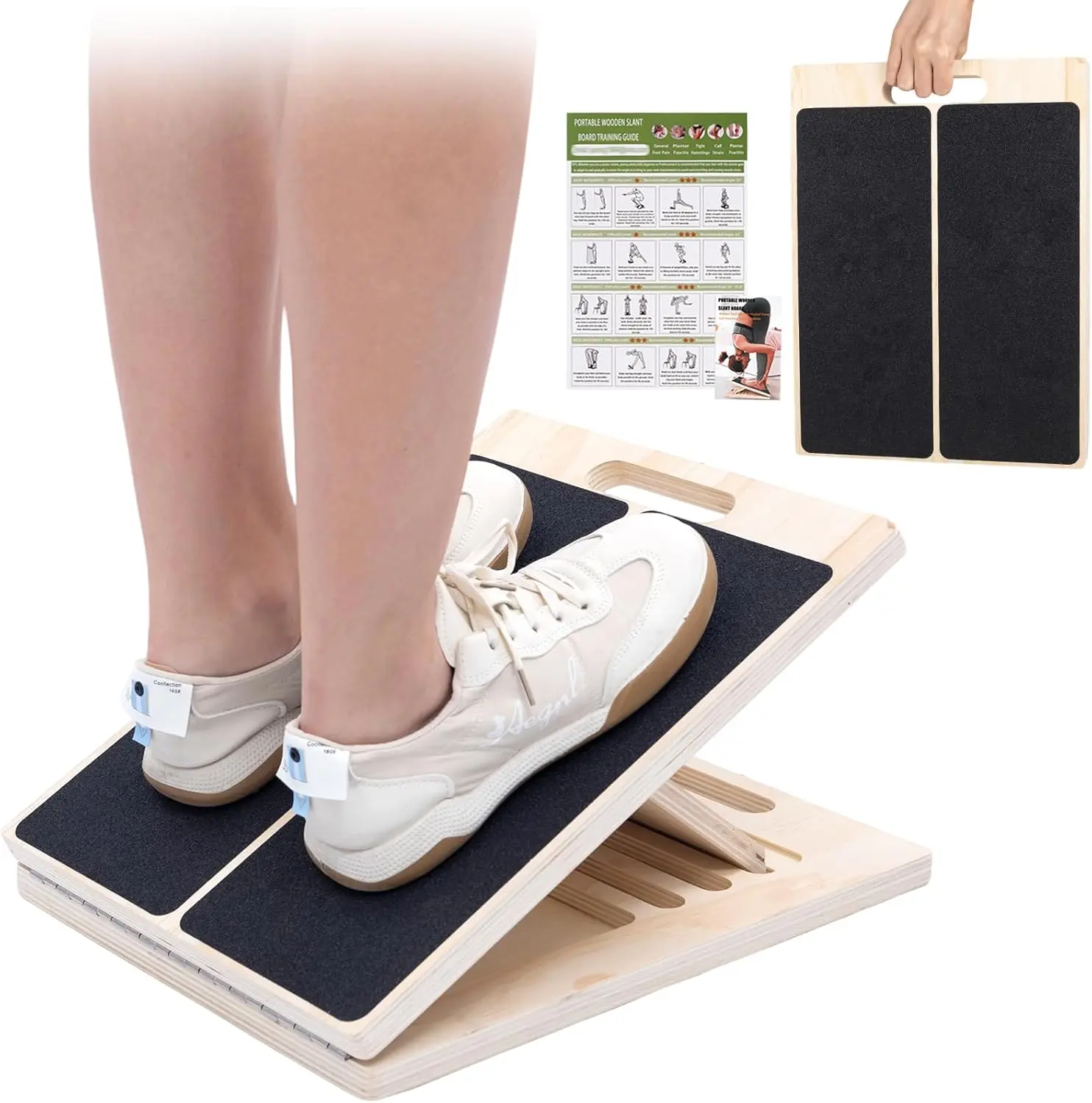 Portable Wooden Slant Board for Calf Stretching Squats Calf Stretcher Pilates Physical Therapy Equipment Adjustable Incline Board for Knees Ankle Heel Feet Leg
