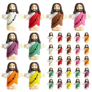 Mini Jesus Figurine Easter Egg Fillers - Colorful Christian Plastic Eggs with Jesus Loves You Toys for Sunday School Church Party Favors