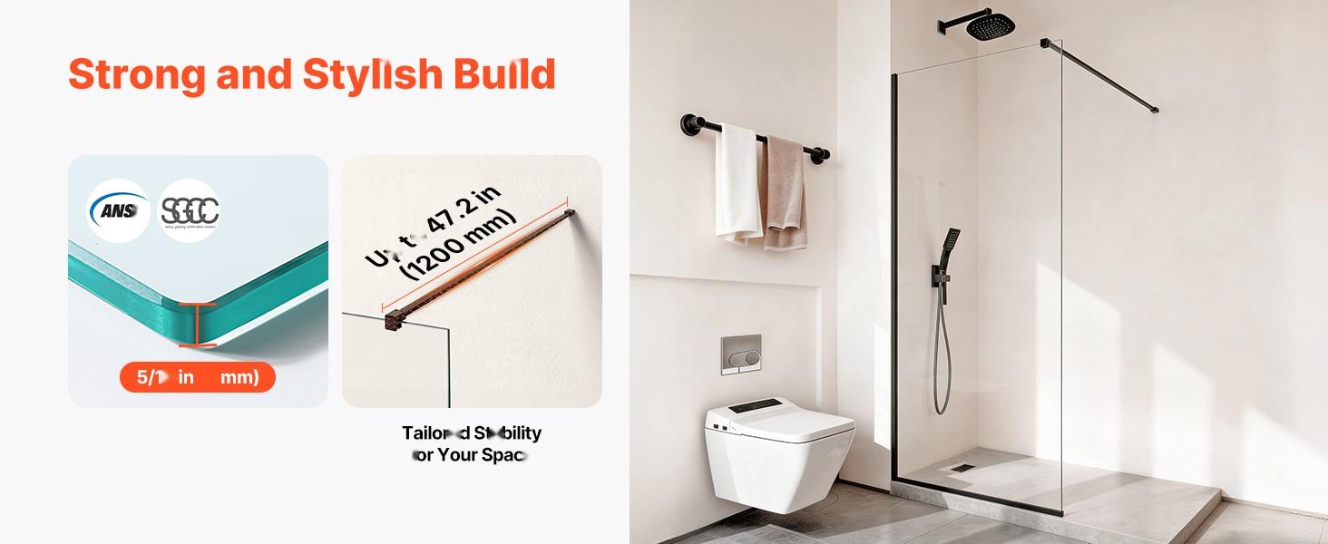Fixed Glass Shower Panel 34 X 73.6 Inches Semi-Framed Shower Screen With 5/16 Inch Thick Clear Tempered Glass Door, Includes Bottom Seal Strip And Hardware, Easy To Clean Matte Black Finish For Bathroom