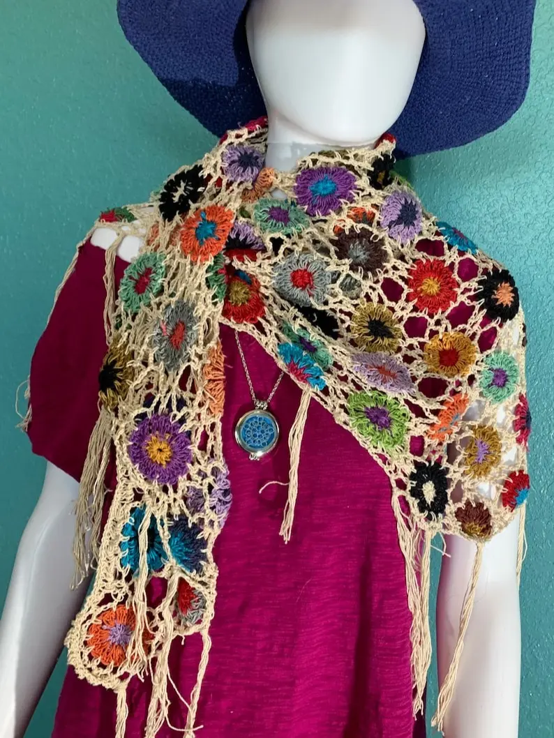 Crochet Shawl Scarf Triangle Wrap with Fringe Women's Gift Gifts