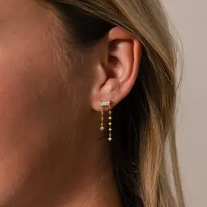 Opal Cascade Chain Studs by Caitlyn Minimalist - Asymmetrical Duo Mirror Chain Dangle Earrings - Layering Jewelry - Gift for Her