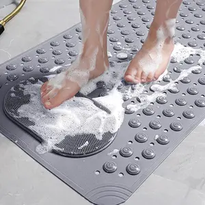 Anti Slip Bathtub Mat 27x14 Inch Foot Scrub Massage Shower Pad Suction Cup Fixed Drain Hole Design Portable Easy Storage for Household Bathroom Tub Safety