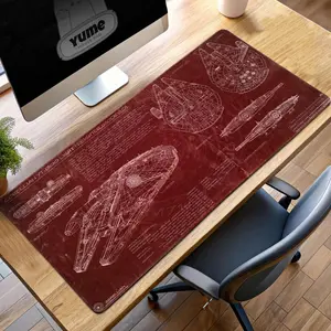 Red Blueprint Mouse Pad – Millennium Falcon YT-1300 Freighter Schematic Desk Mat, Galactic Empire Tech Gift, Desk Mat, PC Accessories.