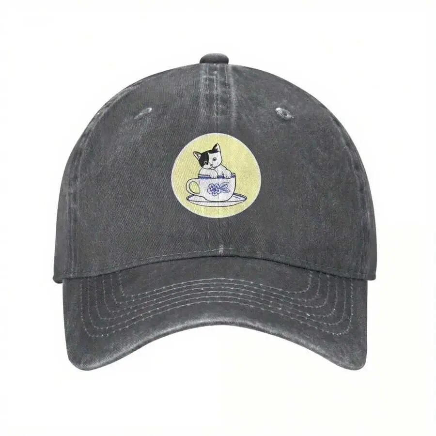 S&T Fashion Kitten-In-A-Teacup Design Baseball Cap - Luxury Brand Adjustable All-Seasons Sports Hat with Single Layer Fabric & Breathable Holes for Men & Women (Suitable for Beach, Golf), Single Layer Of Fabric, Natural, Buckle, Beach Hat