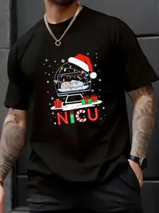 Unisex 100% Cotton Neonatal Intensive Care Unit Christmas Funny NICU Nurse T-Shirt, Spring/Autumn Christmas Snowflake Fun Pattern Men’s T-Shirt