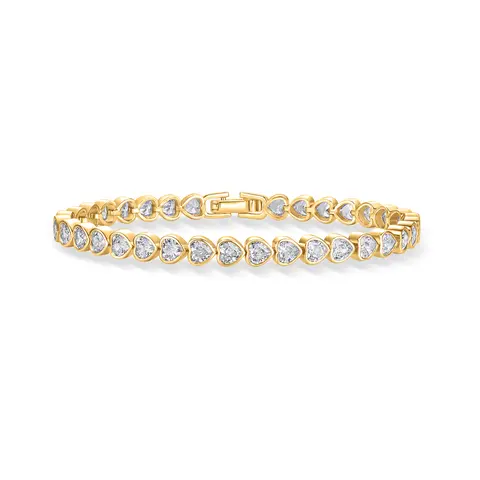 PAVOI 14K Gold Plated Heart Tennis Bracelets for Women - Cubic Zirconia Valentines Love Heart Statement Bride Gold Bracelet - Simulated Diamonds Bezel Set Tennis Bracelet