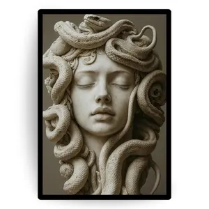 Medusa Snake Greek Poster, Mythology Wall Art Surreal Sculpture Print Dark Aesthetic Serpent Goddess Decor for Modern Room