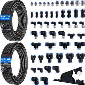 55 count Air Line Tubing Kit,1/8"1/4"3/8"1/2" Air Line Quick Connect Air Hose Fittings with 1/4" OD x 50 FT (15m) DOT Air Line & 3/8" OD x 32.8 FT (10m) for Pneumatic System Or Fluid Transfer