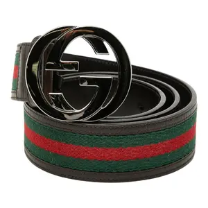 Pre-owned GUCCI Calfskin Small Leather Goods Interlocking G Sheline Leather Canvas Belt