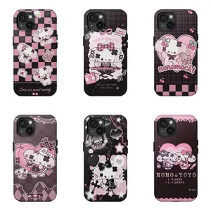 Cute Nonomochi Kawaii Y2K Style Print Patterns Black and Pink Fashion Phone Case for IPhone 17 16 15 14 13 12 11 Pro Max Plus Air Anti Fall Protective Drop-proof Gift Unique Design