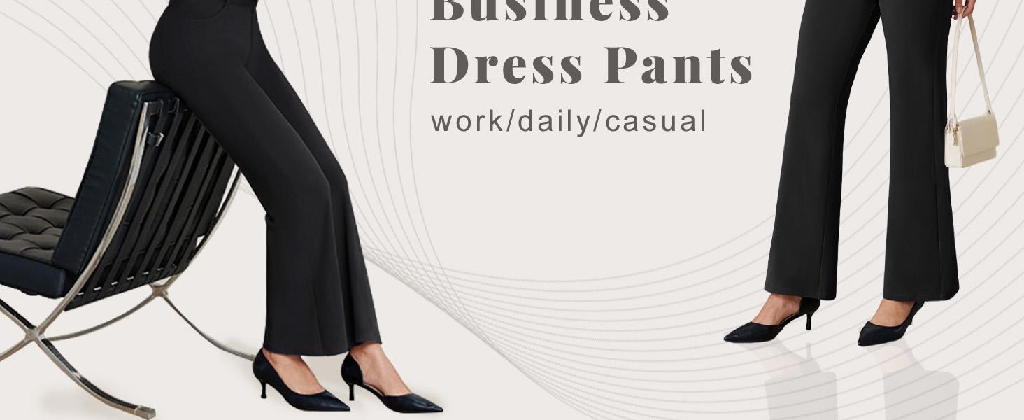 DLOODA Women's High-Waisted Stretchy Business Casual Pocket Pants - Pull-On Flared Full-Length Office Work Clothes, Machine-Washable Basic Plain Bottoms for Office,clothes for back to school,first day of school outfits