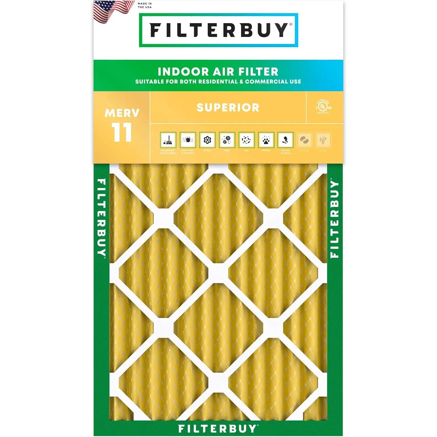 Filterbuy 16x24x2 HVAC AC Furnace Vent Filter (1-Pack) - Pleated MERV 11 Allergen Defense Air Filter (Actual Size: 15.38x23.38x1.75 in), Vent Filters