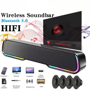 RGB Desktop Bar Speaker, 2.0 Channel Computer Speaker, Portable Subwoofer, High-Power Bluetooth Speaker