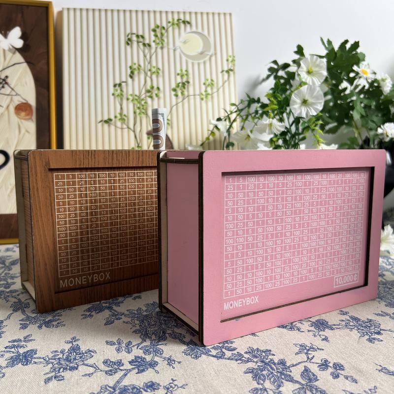 Wooden Money storage jar Money Bank, Countdown Money Saving Box with 10000 Dollars Target, Money storage jar with Money Target and Numbers to Check for Boys Girls (10000 USD)
