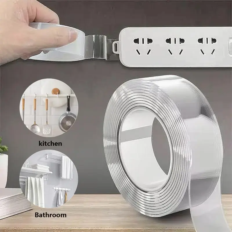 2PCS Ultra-strong Double Sided Adhesive Nano Tape Heavy Duty Transparent Reusable  Tapes Heat Resistance for Bathroom Home Decoration  Picture Hanging Picture Hanging 10.5FT Traceless Magic Tape