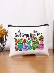 Inspirational Christian Makeup Bag, Floral Bible Verse, Zipper Portable Multifunctional Travel Storage, Multiple Colors Available
