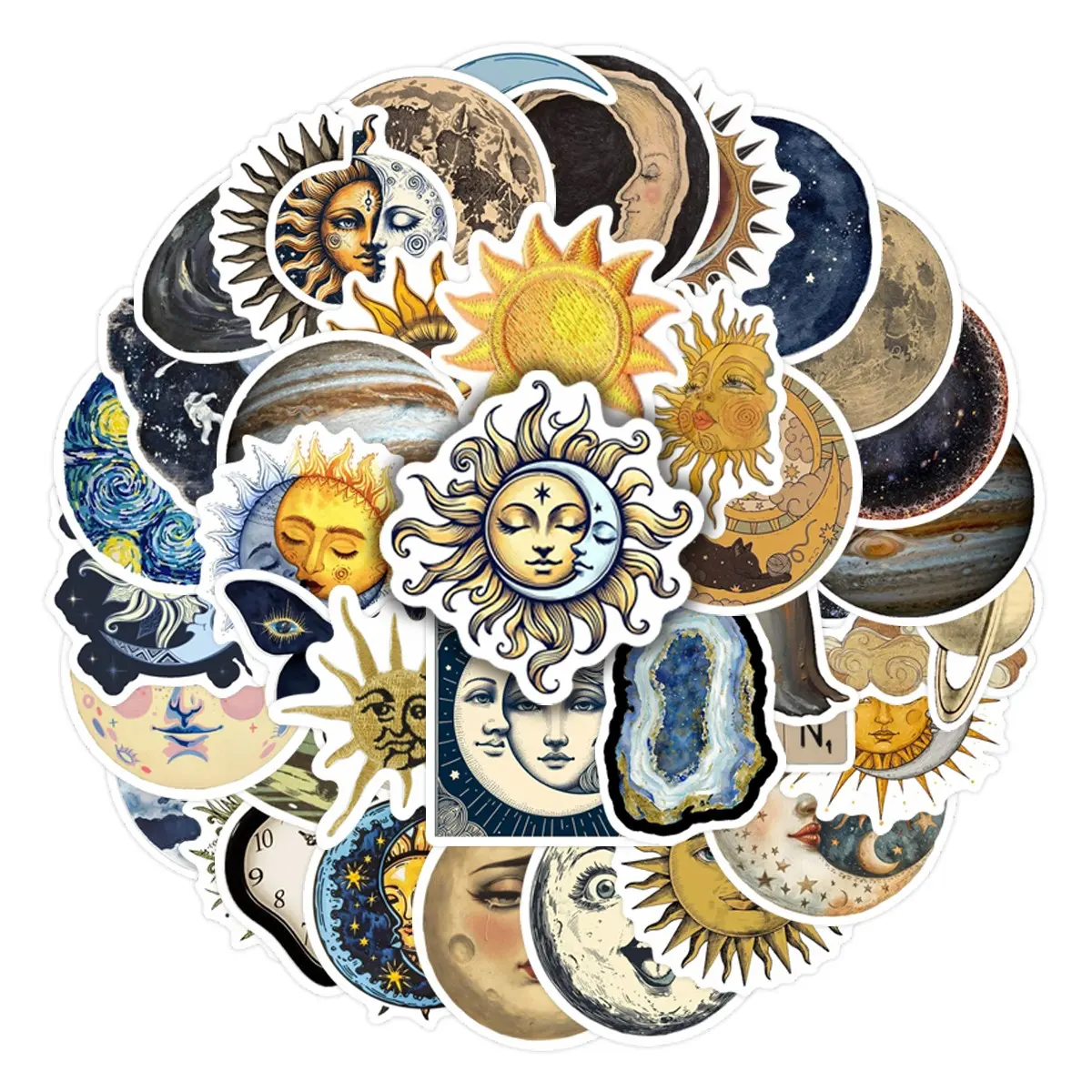 50Pcs Vintage Sun Moon Celestial Stickers Pack, Sticker Sheets, Decoration Sticker, Scrapbook Accessories, Waterproof Boho Mystic Vinyl Decals for Laptop Water Bottle Journal Scrapbook, Witchy Gifts for Astrology Lovers, Aesthetic Stickers