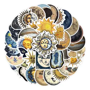 50Pcs Vintage Sun Moon Celestial Stickers Pack, Sticker Sheets, Waterproof Boho Mystic Vinyl Decals for Laptop Water Bottle Journal Scrapbook, Witchy Gifts for Astrology Lovers