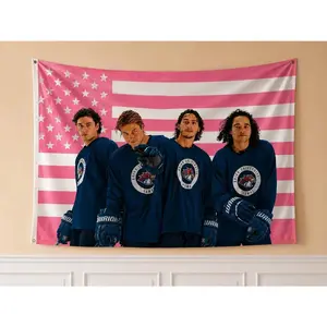 Pink Hockey Team Tapestry Wall Hanging, Trendy Sports Inspired Room Decor, Aesthetic Dorm Bedroom Fabric Poster